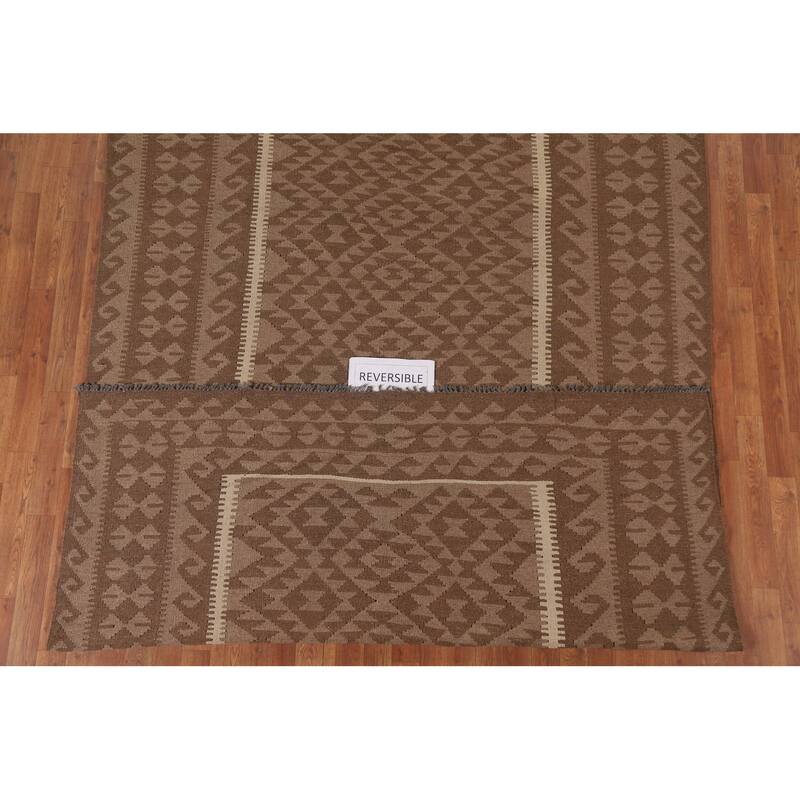 Hand Woven Oriental 100% Wool Carpet Southwestern Geometric Brown Kilim Area Rug - 9' 10'' X 6' 7''