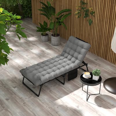 Outdoor chaise lounge with side pockets and removable cushions