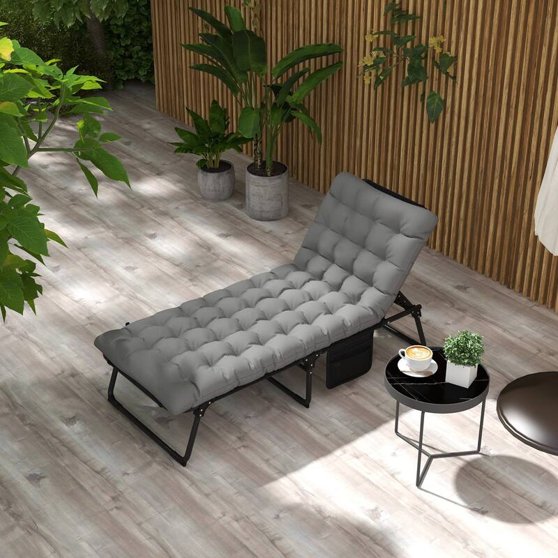 Outdoor chaise lounge with side pockets and removable cushions