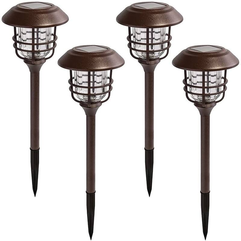 Soltoostar 4 Pack Solar Glass & Metal Pathway Light