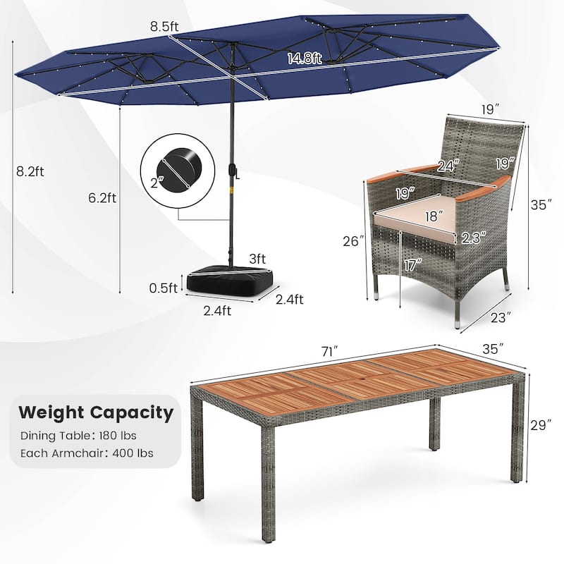 Costway 11 PCS Patio Dining Set with 15 ft Double-Sided Patio Umbrella - See Details