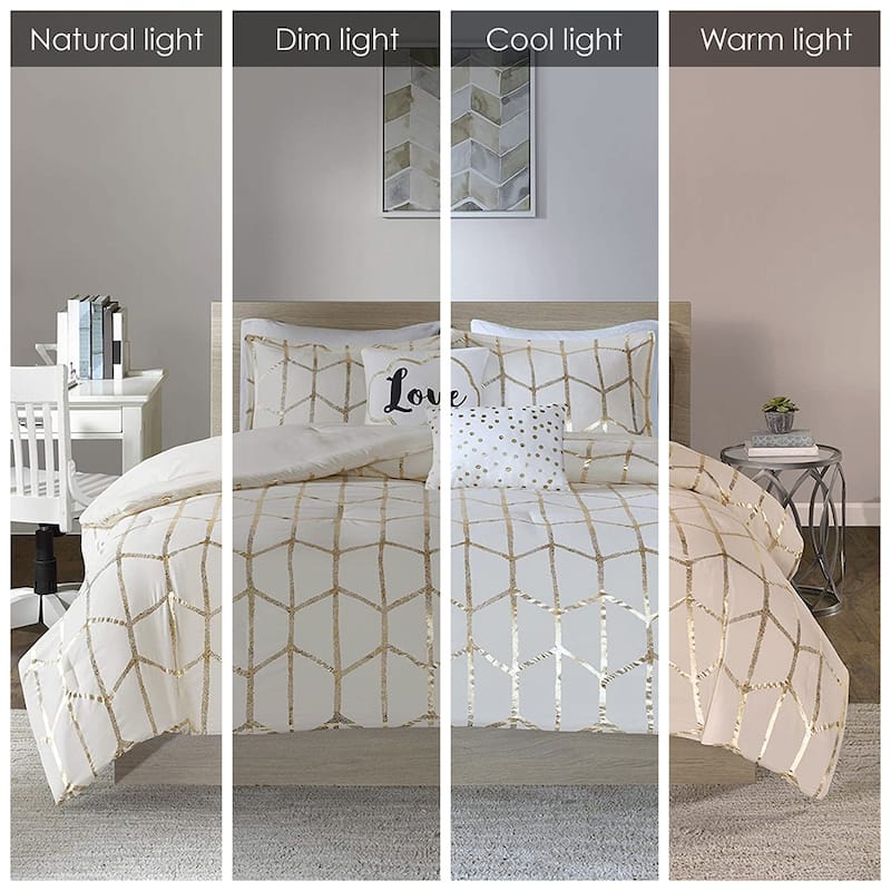 GDF Studio - Raina Metallic Printed Comforter Set with Decorative Pillows