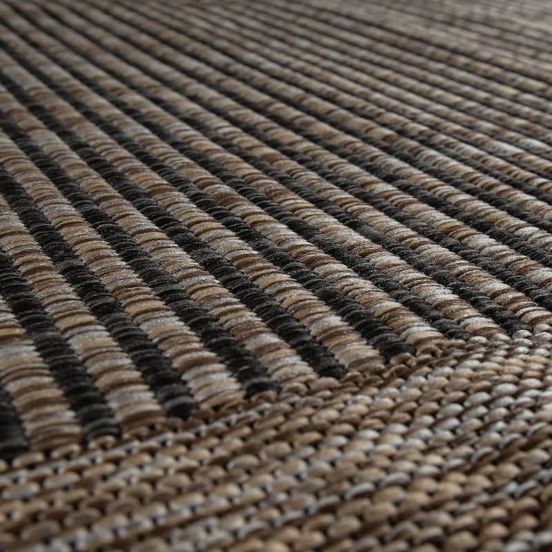Anthracite Brown Outdoor Rug Rustic Style Bordered for Patio/Balcony