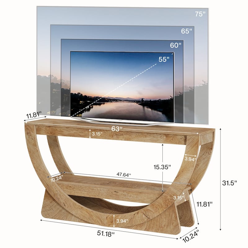 TV Stand with Storage Shelves for 55-75 Inches Television