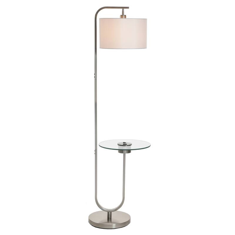 StyleCraft Sutton Floor Lamp with Glass Table - Brushed Nickel - Whit Shade