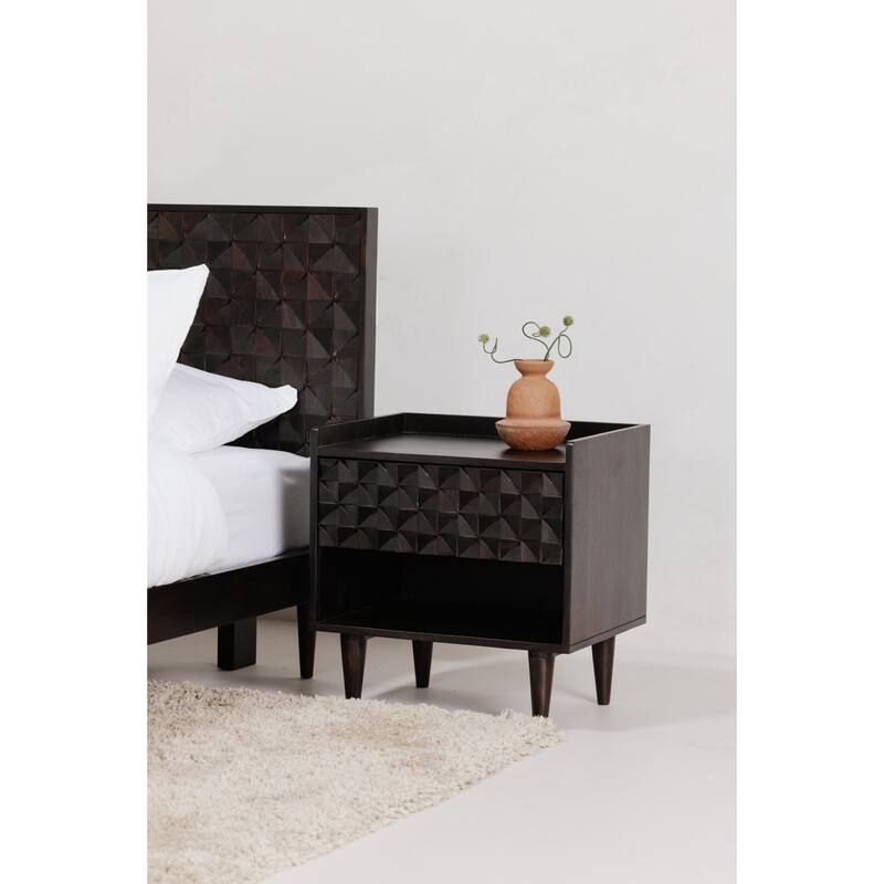 NADAAL STUDIOS Lennon, Queen Bed with Carved Headboard, Walnut