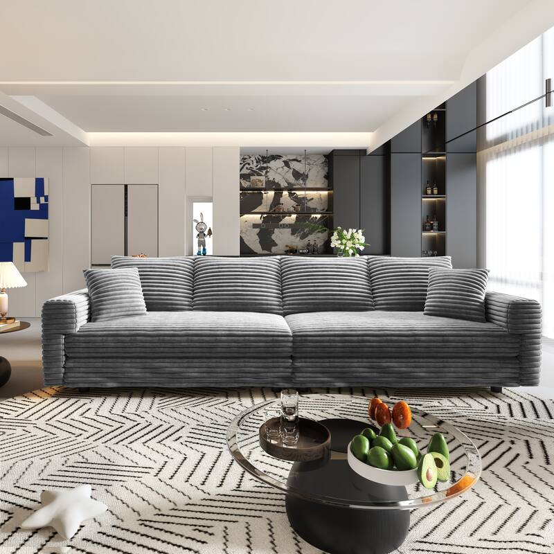 102.4 " Corduroy Modular Sofa, Modern Upholstered Sofa Cloud Couch, Deep Seat Couches w/ Pillows, Movable Ottoman for Apartment