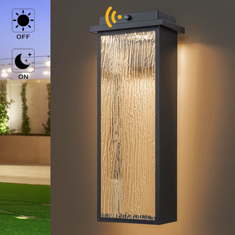 C Cattleya 2-Pack Integrated LED Dusk to Dawn Outdoor Wall Sconce Light with Ripple Glass - 1-Pack-20inch