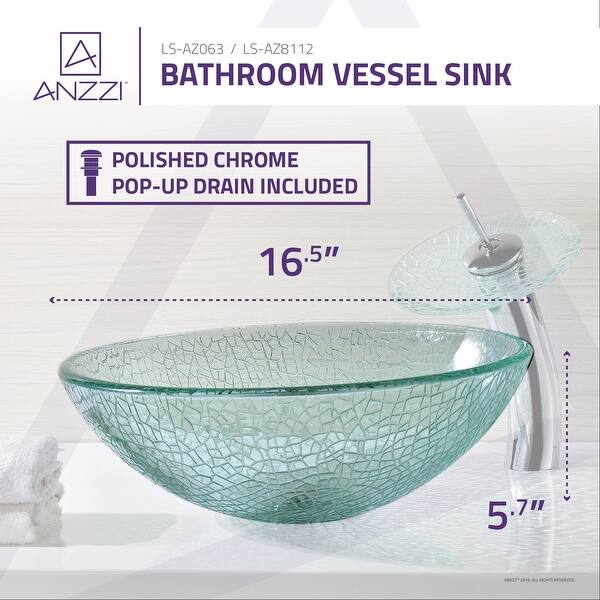 Paeva Deco-Glass Vessel Sink in Crystal Clear Chipasi with Matching Chrome Waterfall Faucet Paeva Deco-Glass Vessel Sink in Crystal Clear Chipasi with Matching Chrome Waterfall Faucet