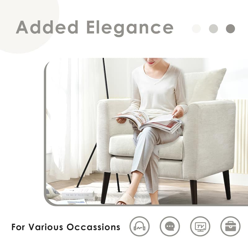 Beige Modern 26.77" Upholstered Arm Chair with Solid Wood Legs and Waist Pillow