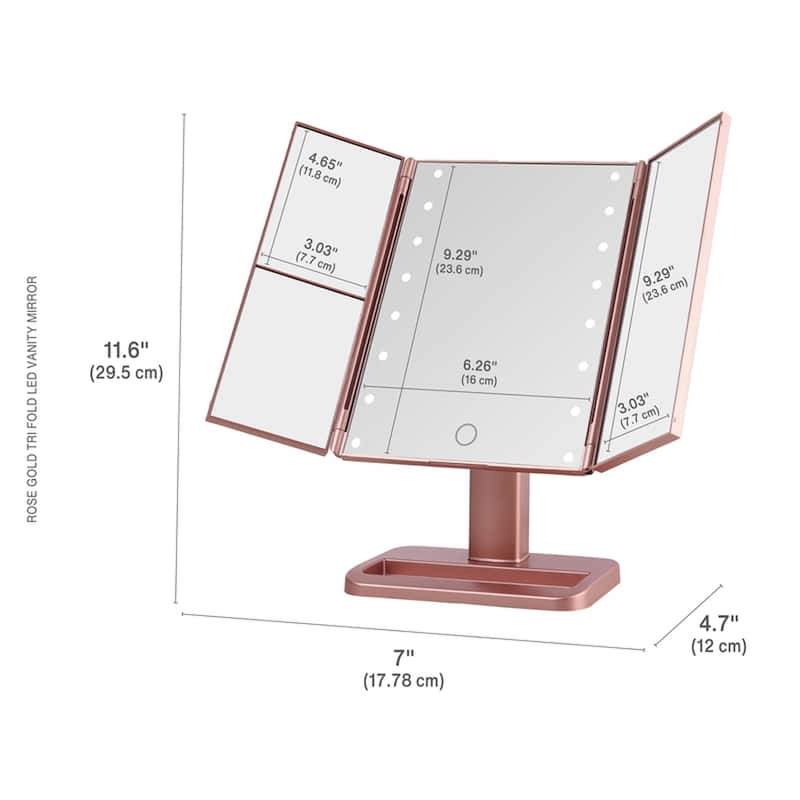 Melannco Tri-Fold Rose Gold LED Vanity Mirror, 11.6X7 Inch - N/A
