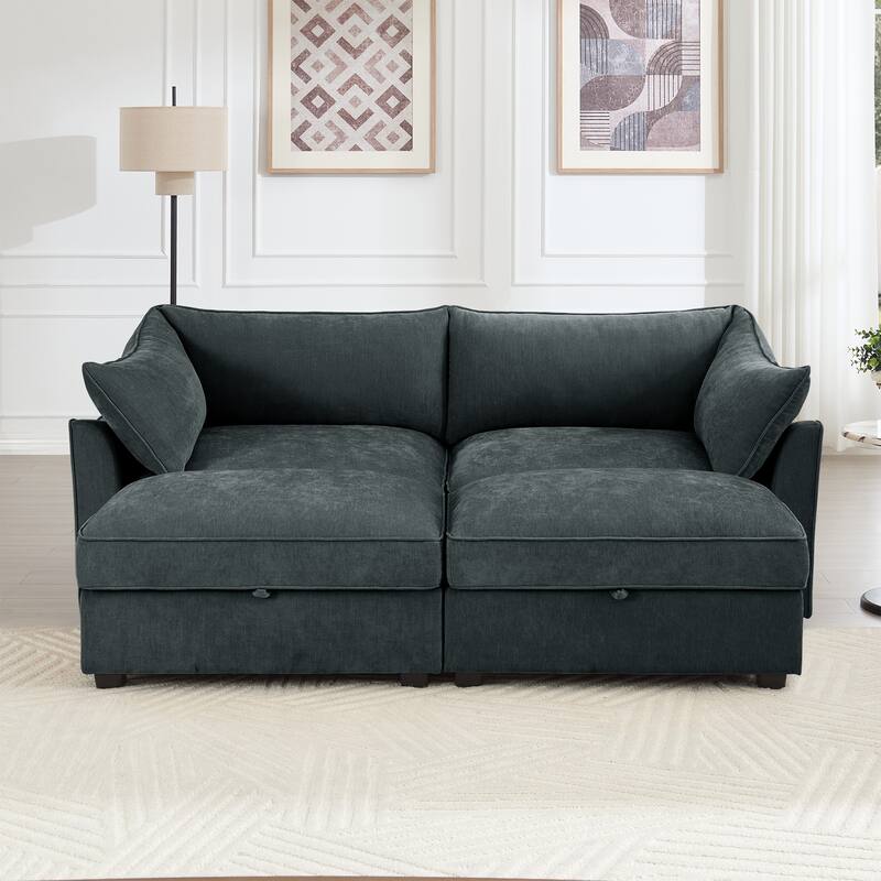 Modern Chenille Sectional Sofa Couch with Hidden Storage & 2 Ottoman