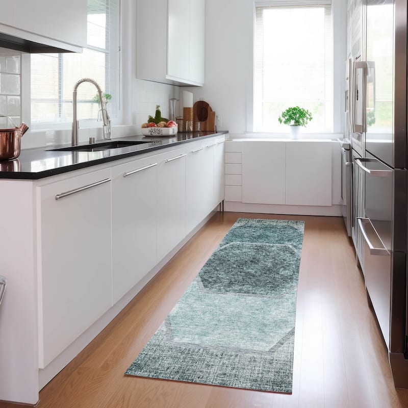 Machine Washable Indoor/ Outdoor Chantille Modern Boho Rug - Teal - 2'3" x 7'6"