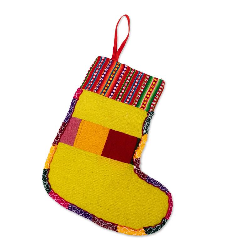 Novica Handmade Christmas Flora Embroidered Christmas Stocking