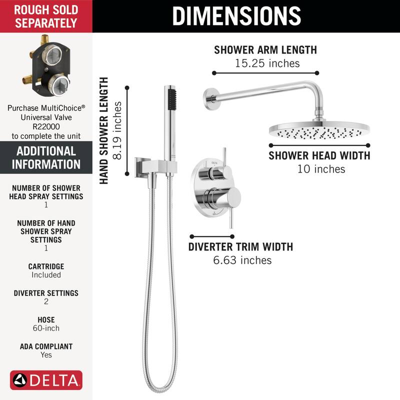 Delta T342702 Modern Round Non Shared Function Shower System Package