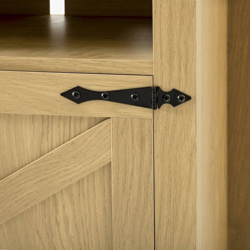 Modern 4-Door Sideboard Buffet with Power Outlets Adjustable Shelves and Half-Open Storage Design