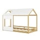 preview thumbnail 7 of 7, White/Natural Modern Twin Size Pine Wood House Bed with Roof and Window, Sturdy Construction