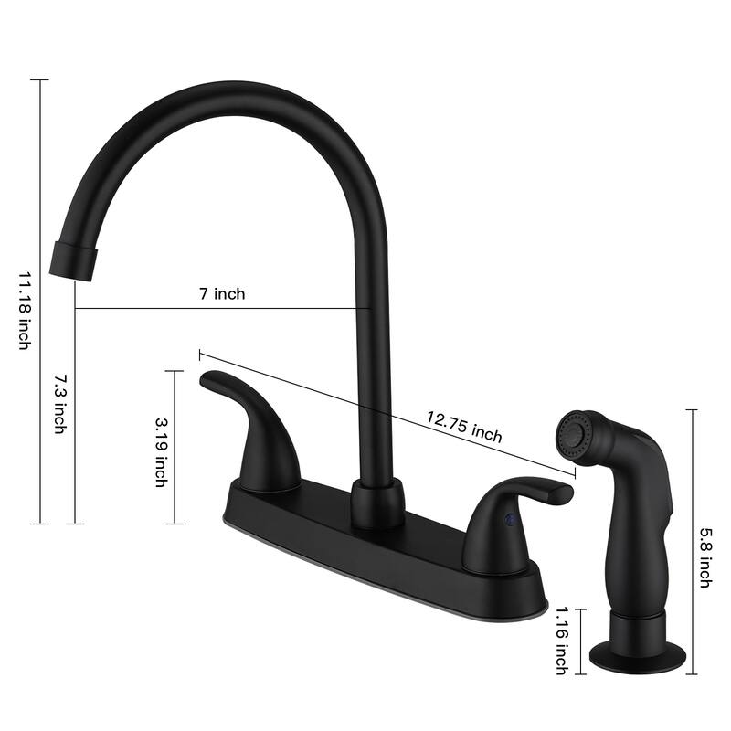 WIZ Two-Handle 4 Holes Kitchen Sink Faucet With Side Sprayer