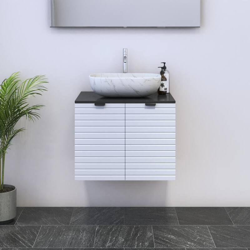 Capri 2D 60 Floating Bathroom Vanity (24" Width) - 18" Vessel White - Black