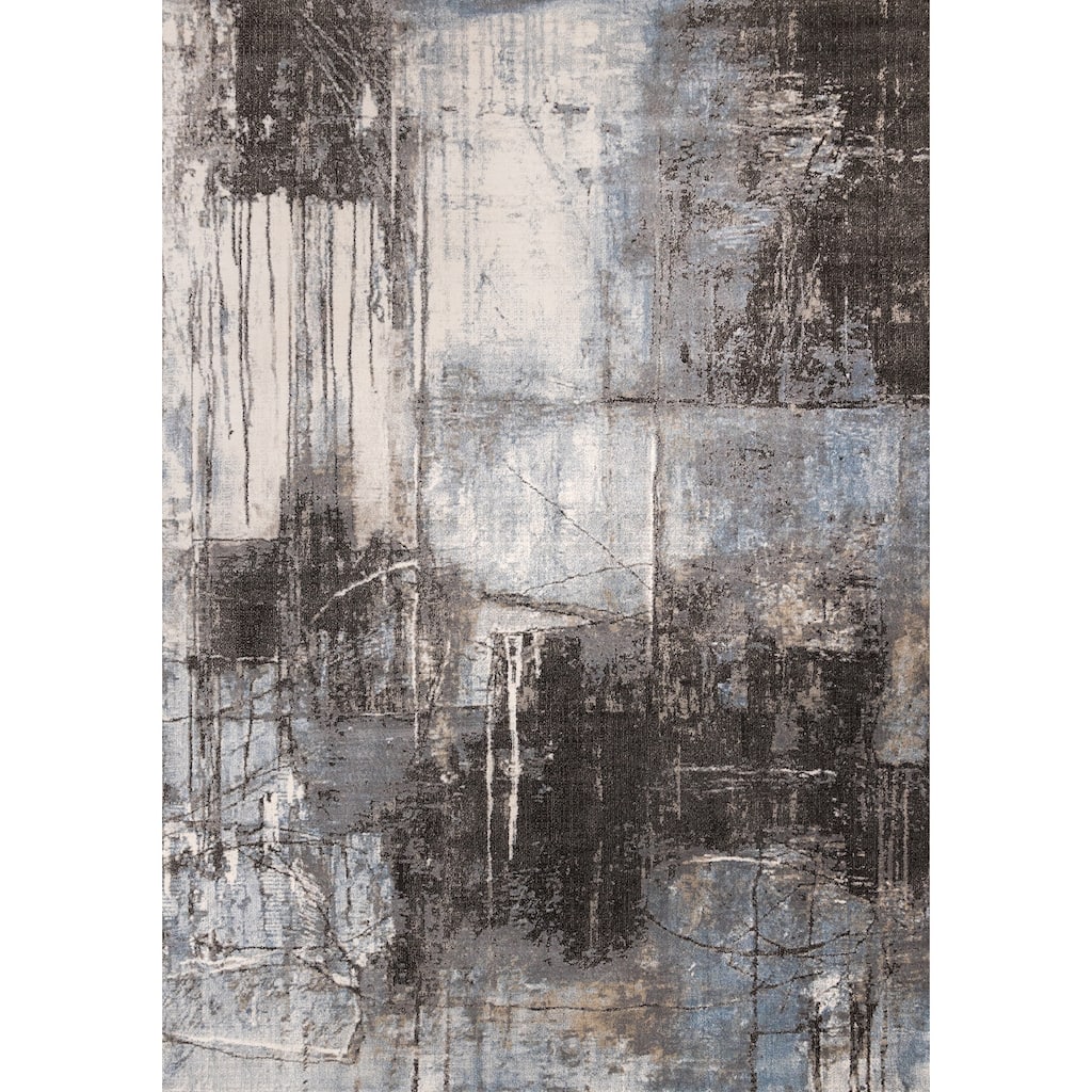 Grey Taupe Blue Distressed Area Rug
