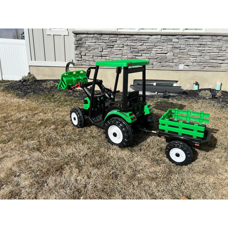 Green Kids Ride on Tractors with Parent Remote Control, Pedal Tractors Ride on Car Toy Battery Powered Electric Vehicle
