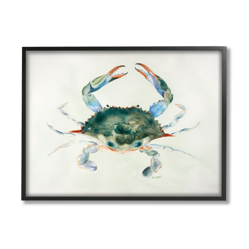 Stupell Blue Sea Crab Over Beige Soft Watercolors Framed Wall Art - Green
