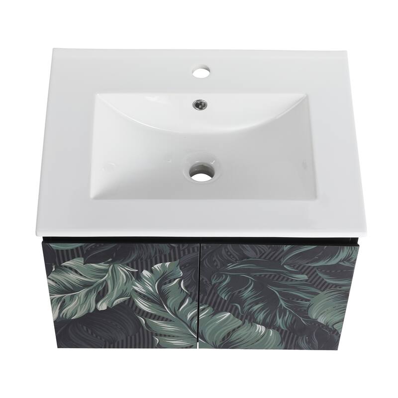 24" Floating Wall-Mounted Bathroom Vanity with Soft-Close Doors, Ceramic Sink, Eco-Friendly Plywood Base