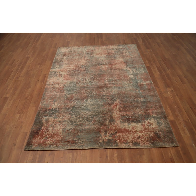 Hand Knotted Oriental Viscose Silk Carpet Modern All-Over Oranges & Rust Abstract Area Rug - 6' 7'' X 4' 10''