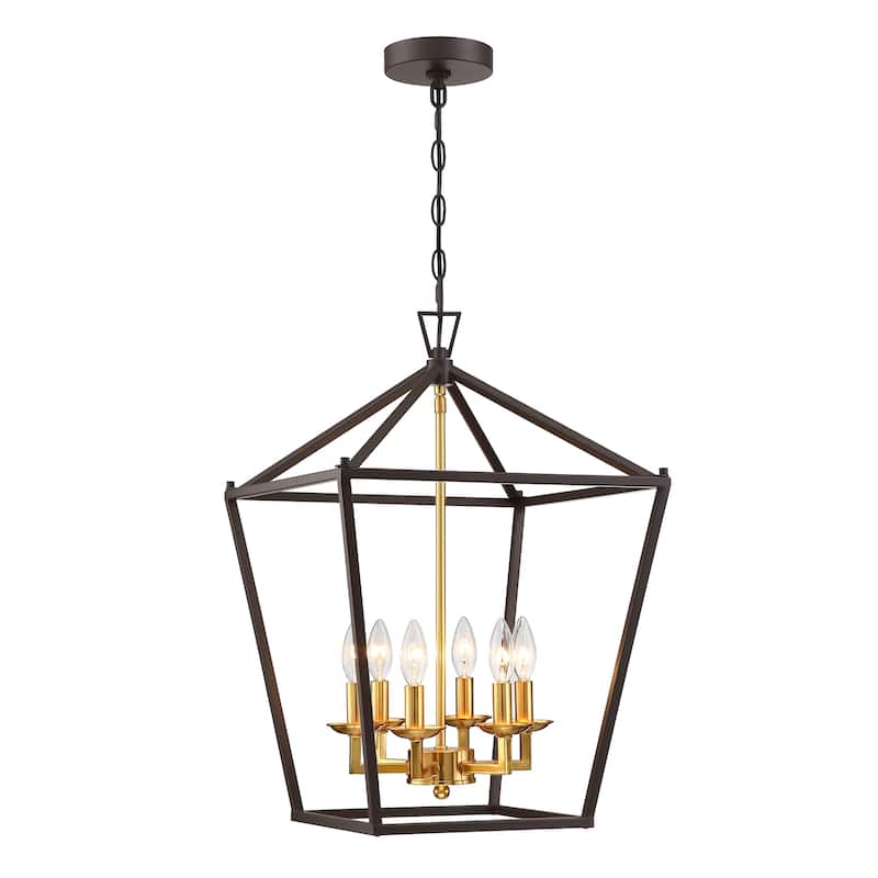 6-light pendant with steel cage shade and soft gold / Black finish - 16"*16"*24"