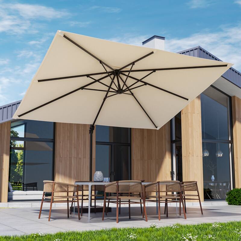 LIVOOSUN 11.5x9FT Aluminum Cantilever Patio Umbrella Solution-Dyed Fabric w/Base - Sand