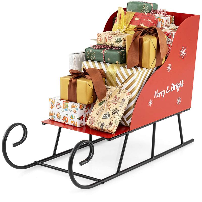 Costway Metal Christmas Santa Sleigh Basket Festive Decorative Sleigh - as pic shows - See Details
