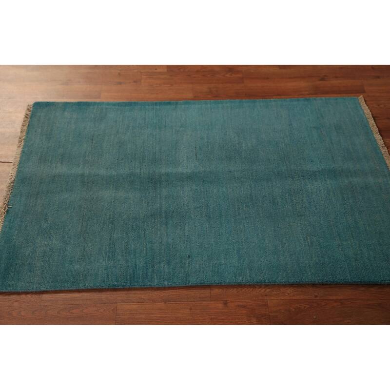 Teal Blue Gabbeh Oriental Rug Handmade Wool Carpet - 2'8" x 4'1"