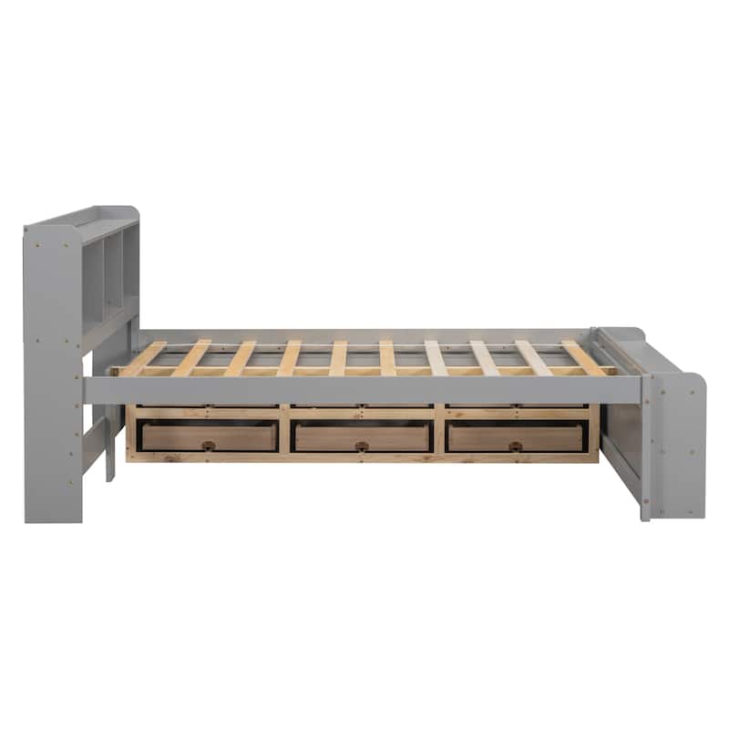 Bed with Under bed Storage Drawers and Bed End Storage Case