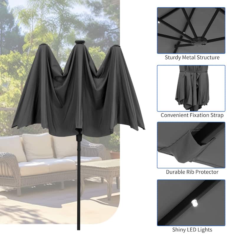 Autlaycil 13 ft Patio Umbrella with 36 Solar Lights & Crank System for Outdoor
