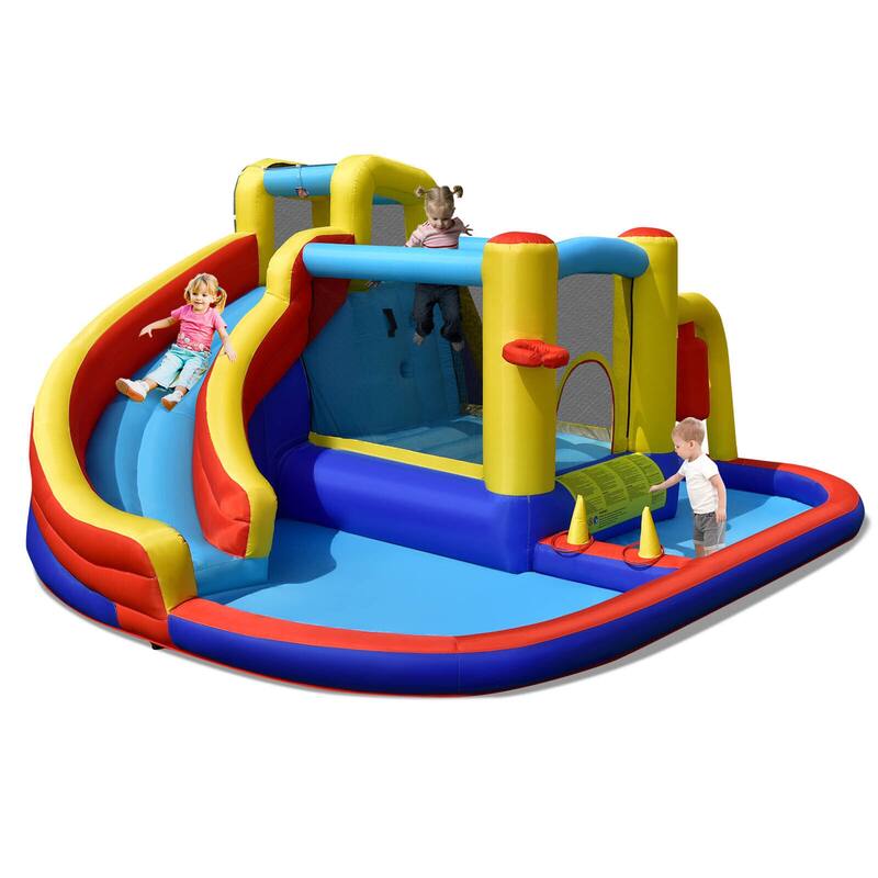 Gymax 7-in-1 Inflatable Water Slide Water Park Kids Bounce Castle