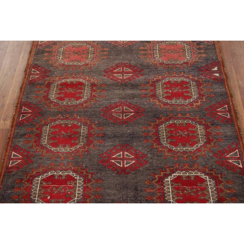 Distressed Geometric Balouch Persian Area Rug Handmade Wool Carpet - 3'6" x 6'9"