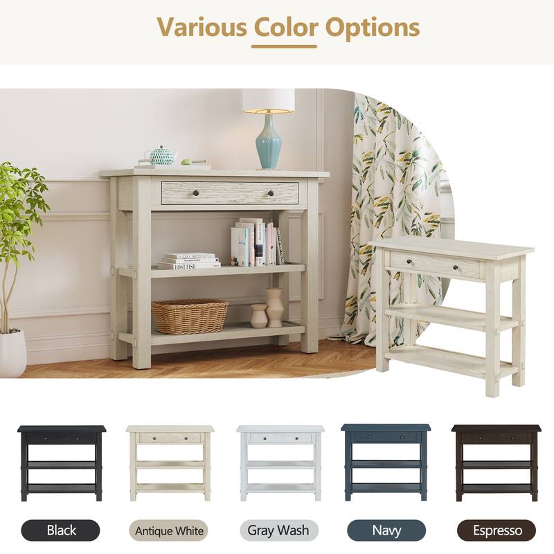 36" Retro Console Table with Drawer and Two Sturdy Shelves for Entryway or Living Room