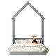 preview thumbnail 7 of 8, Full Size Roof-Framed Headboard Floor Bed with Guardrails, House-Style Design for Cozy and Safe Sleep