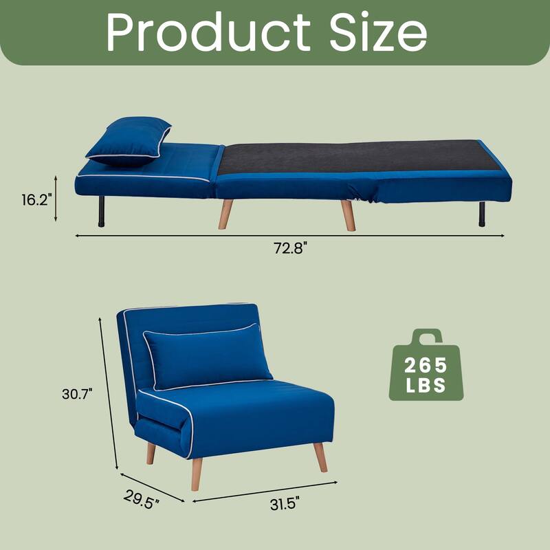 Modern Velvet Foldable Sofa Bed Piping 3 Position Backrest 10s Convert Grey Space Saving