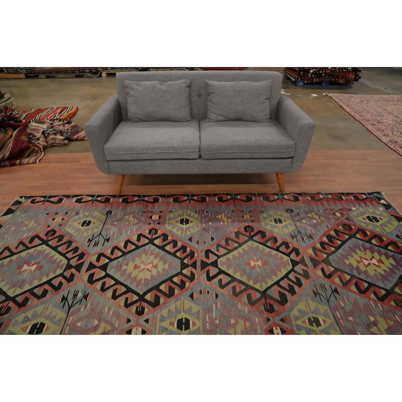 Hand Woven Oriental 100% Wool Carpet Southwestern Tribal Navy Blue & Blues Kilim Area Rug - 10' 0'' X 4' 11''
