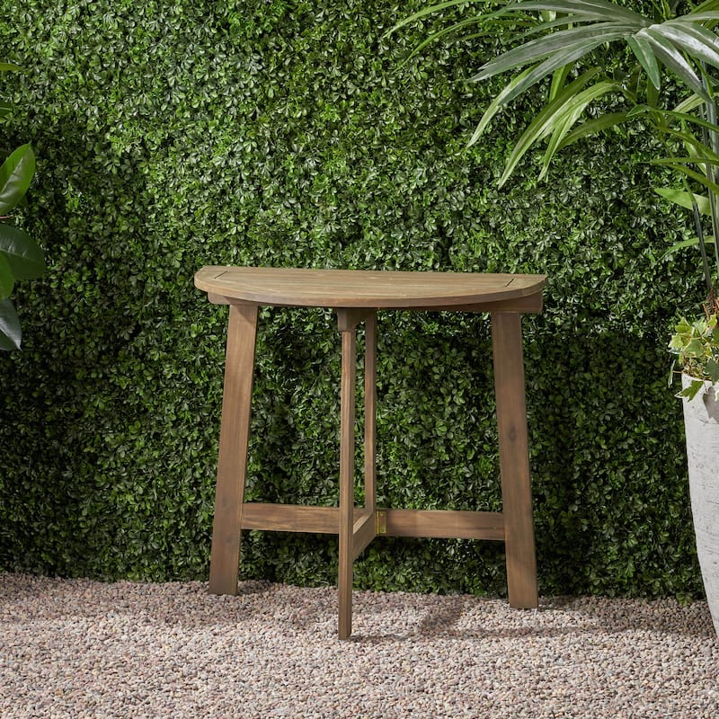 Roomfitters Outdoor Half-Round Folding Acacia Wood Bistro Table, Small Space Patio Dining Accent Table