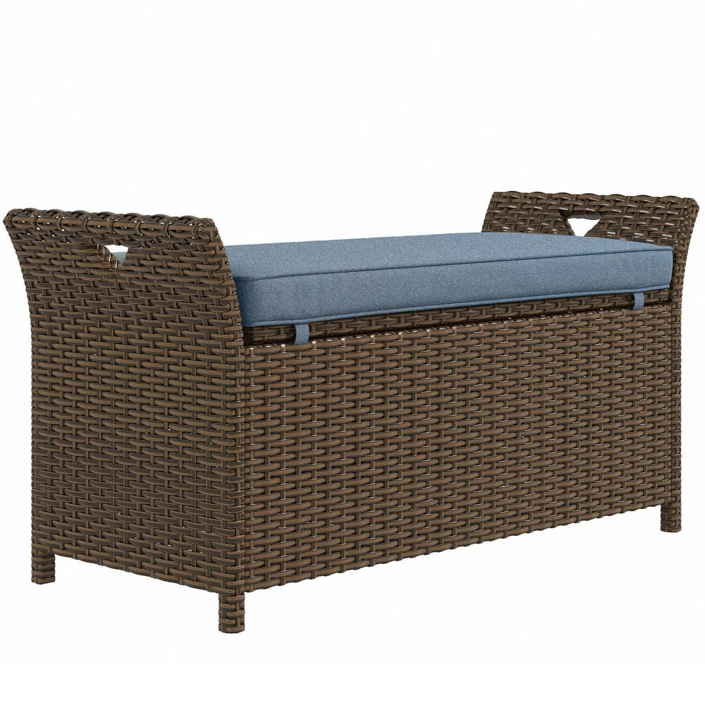 Simple Storage Bench with Rattan Decoration Entryway Bench, Upholstered Seat Window Bench Decorative Bench with Handles