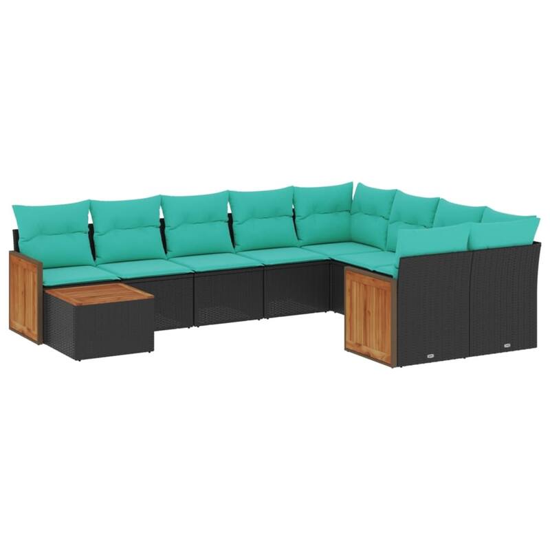vidaXL 10 Piece Patio Sofa Set with Cushions Black Poly Rattan - 21.7x27.2x24.4
