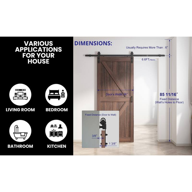 ANZZI 36"x84" Heavy Duty Sturdy Wood Single Sliding Barn Door with Hardware Included