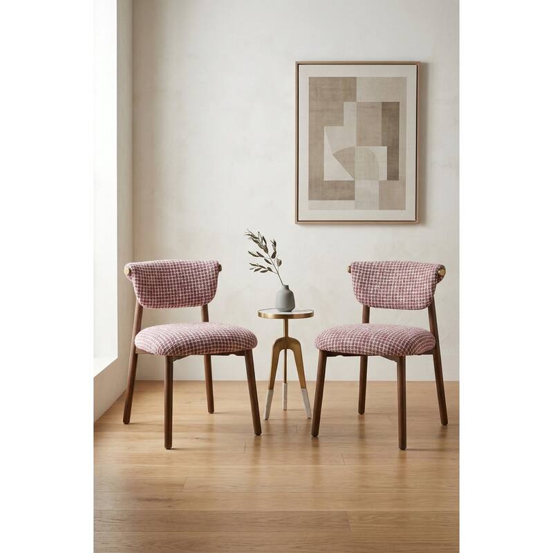 Houndstooth Upholstered Wood-look Metal Frame 2pc Dining Chairs - Pink