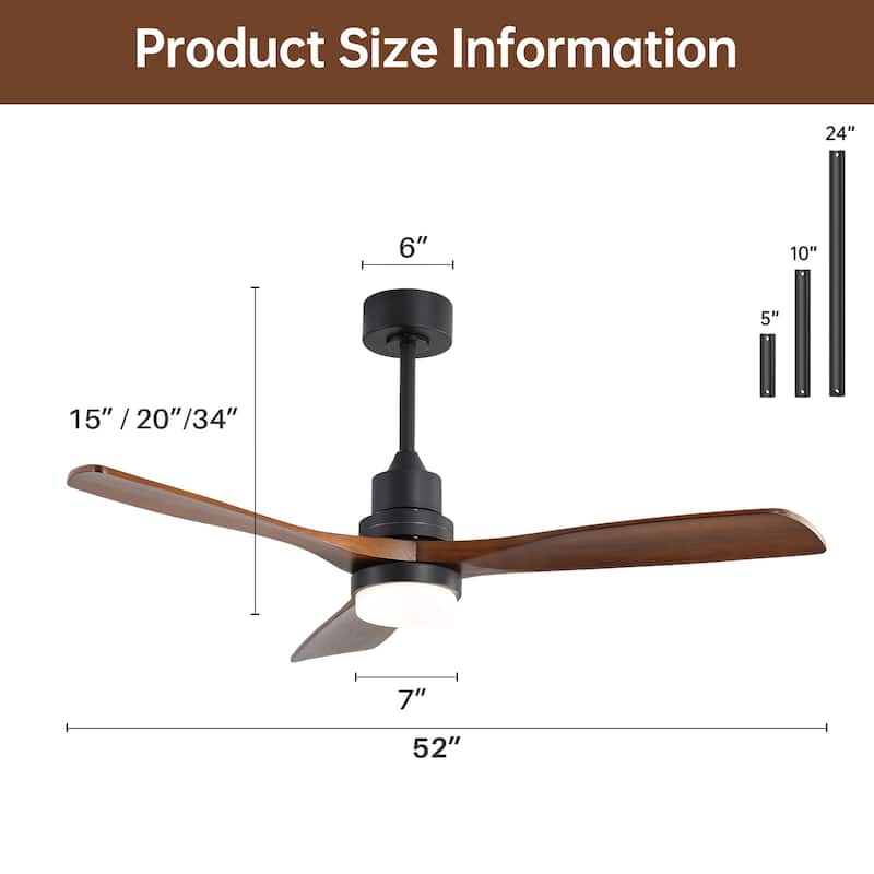 Sofucor 52 Inch Ceiling Fan with Light and Remote,Smart Optional,Quiet DC Motor for Bedroom Living Room Farmhouse Patio Porch