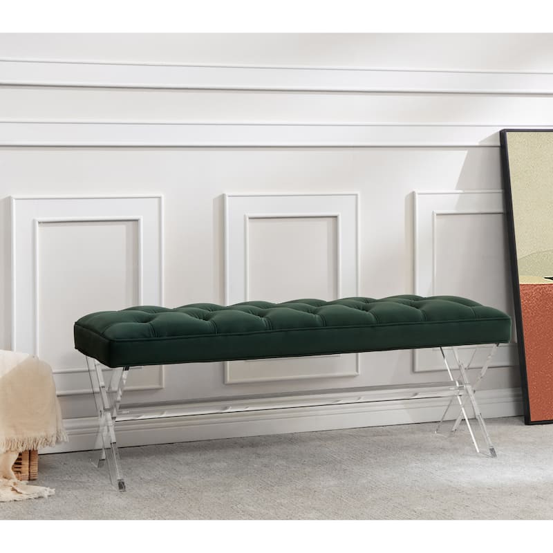 SAFAVIEH Couture Ketevan Tufted Acrylic Bench - 48"x18"x18". - 48" W x 18" L x 18" H - 48Wx18Dx18H