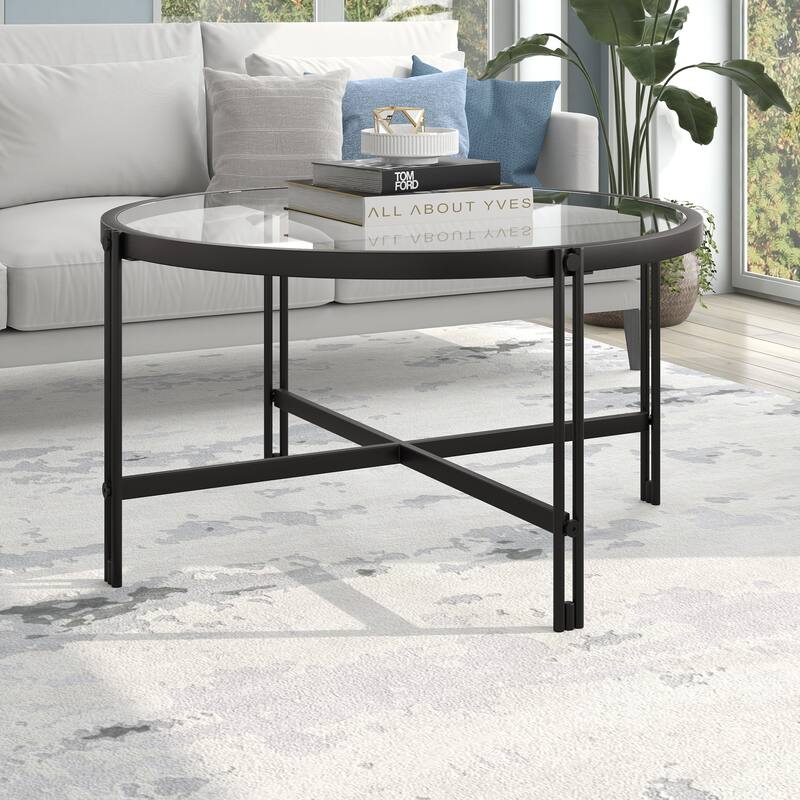Inez 32" Wide Round Coffee Table - Blackened Bronze