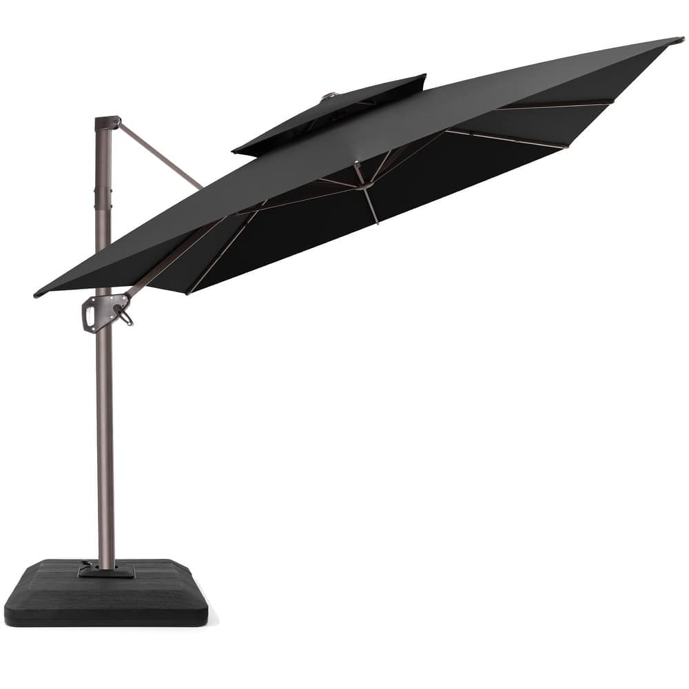 11 × 9 ft Outdoor Patio Offset Cantilever Dual Top Umbrella with 4-Piece Fillable Weighted Base