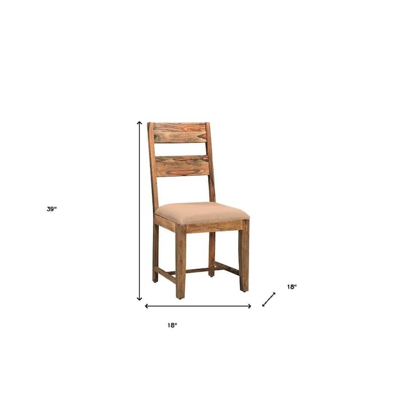 HomeRoots Set of Two Brown Fabric And Wood Ladder Back Dining Side Chairs - 18 in. x 39 in. x 18 in.